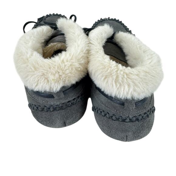 Minnetonka Gray Suede Leather Hard Sole Faux Fur Lined Bootie Slippers Size 10 - Picture 5 of 8